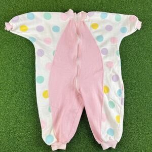 Vintage 90s Buster Brown Toddler Pink Polka Dot Baby Romper 24M